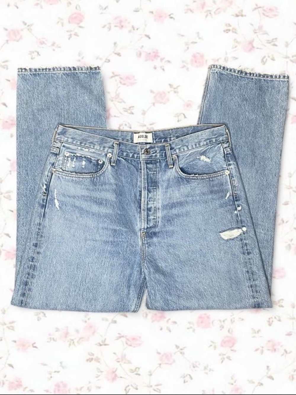 Agolde Light Wash Distressed Loose Fit Boyfriend Jeans - Sz. 30